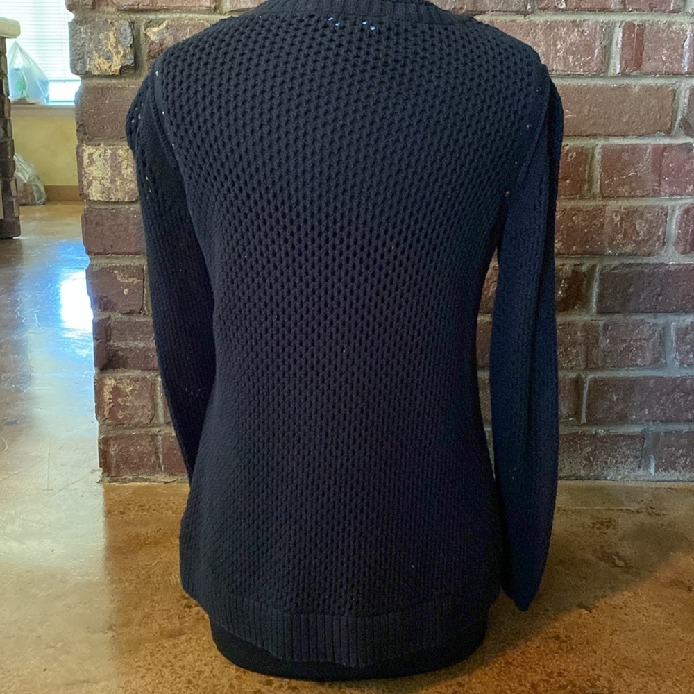 Rock & Republic black open knit studded crew neck‎ sweater - Picture 6 of 7